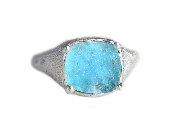 Chrysocolla Druzy In Textured Band