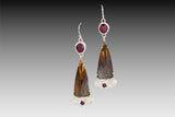 Fossilized Palm Root and Rhodolite Garnet Earrings