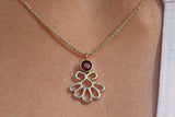 Delicate Arabesque Pendant With Garnet In Sterling Silver