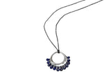 Blue Sapphire Briolettes On Silver Hoop And Long Oxidized Silver Chain