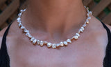 Keishi Pearl Necklace with Silver Daisy Beads