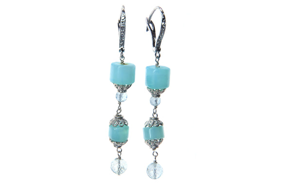 Peruvian Opal and Blue Topaz Earrings