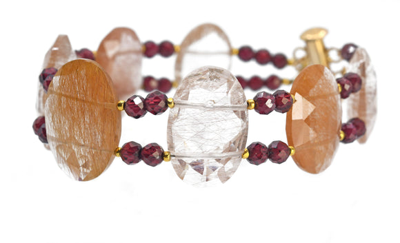 Rutilated Quartz And Garnet Bracelet