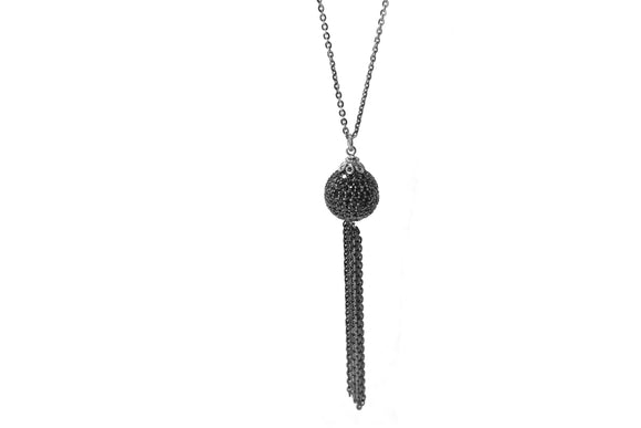 Pave Black Spinel Tassel Pendant On Sterling Silver