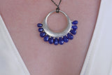 Blue Sapphire Briolettes On Silver Hoop And Long Oxidized Silver Chain