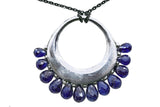 Blue Sapphire Briolettes On Silver Hoop And Long Oxidized Silver Chain