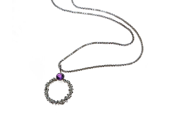 Sterling Silver Bubble Hoop Pendant With Amethyst